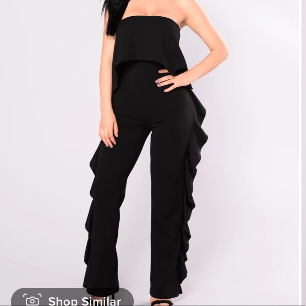 FASHION NOVA Nikki Black Jumpsuit with Ruffles on the Side. NWT